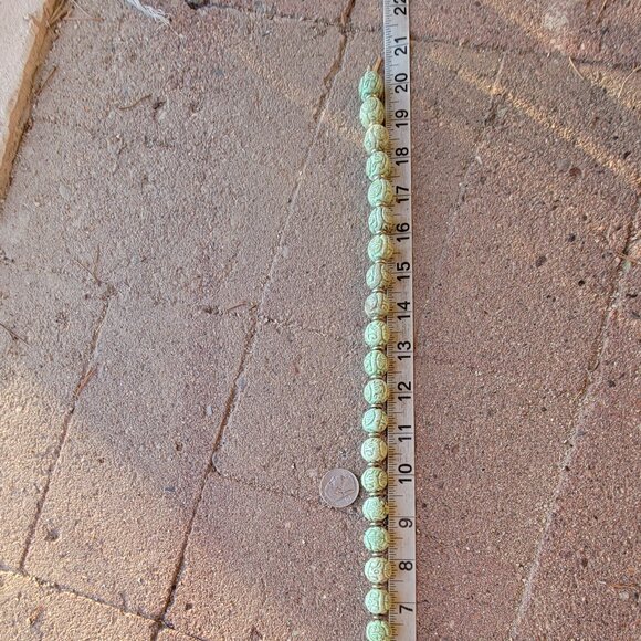 Absolutely stunning RARE Chinese natural green turquoise carved shou beads sterl - Picture 11 of 16